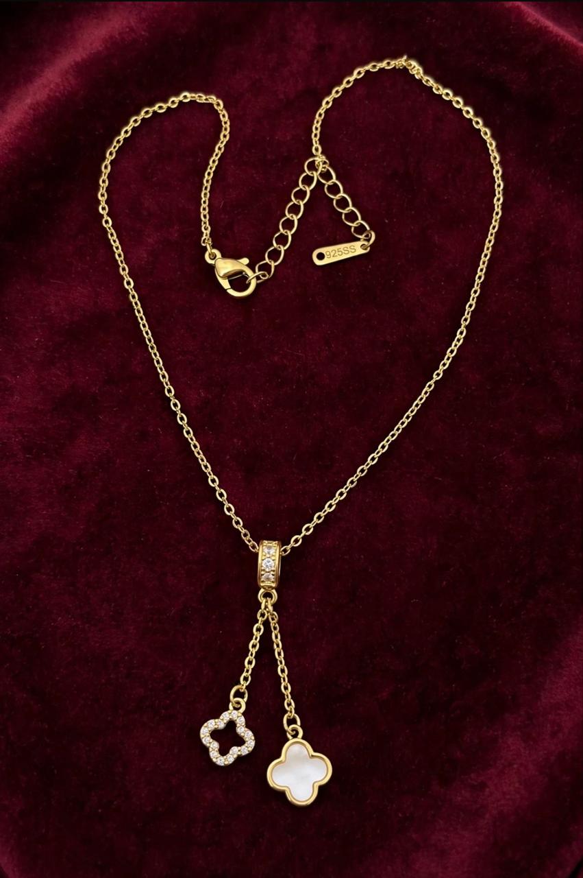 TWIN CLOVER DROP LARIAT NECKLACE