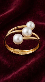 TRIO PEARL GOLD CUFF BRACELET view 1