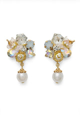 FLORAL CRYSTAL CLUSTER EARRINGS WITH PEARL DROP view 3