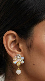 FLORAL CRYSTAL CLUSTER EARRINGS WITH PEARL DROP view 2