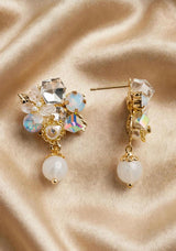 FLORAL CRYSTAL CLUSTER EARRINGS WITH PEARL DROP view 4