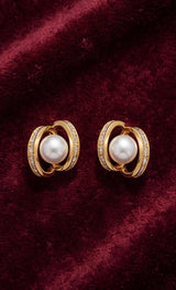 LUNA ORBIT - PEARL IN GOLD HALO STUDS view 1