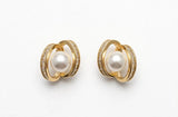 LUNA ORBIT - PEARL IN GOLD HALO STUDS view 2