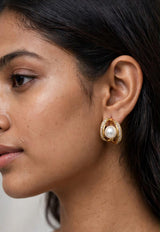 LUNA ORBIT - PEARL IN GOLD HALO STUDS view 3