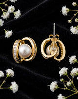 LUNA ORBIT - PEARL IN GOLD HALO STUDS view 4