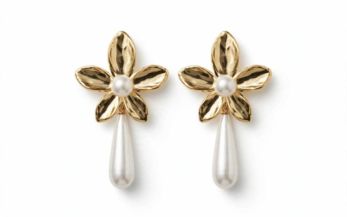 FLOWER PEARL DROP EARRINGS