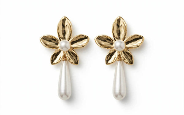 FLOWER PEARL DROP EARRINGS